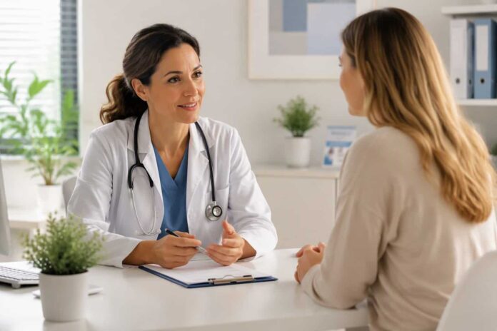 Imagen de una médico atendiendo en consulta.